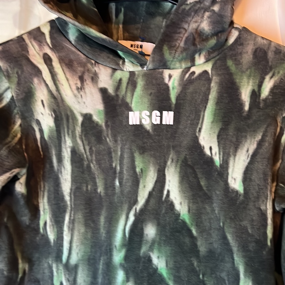 MSGM abstract graphic green camouflage Hooded Sweatshirt Kids Size 12